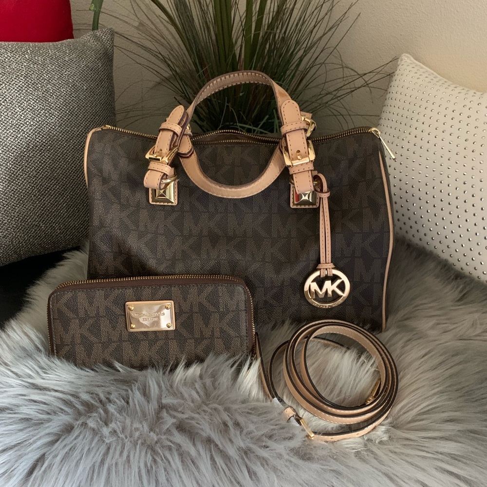 Michael Kors Grayson Large Satchel, Brown W/Wallet